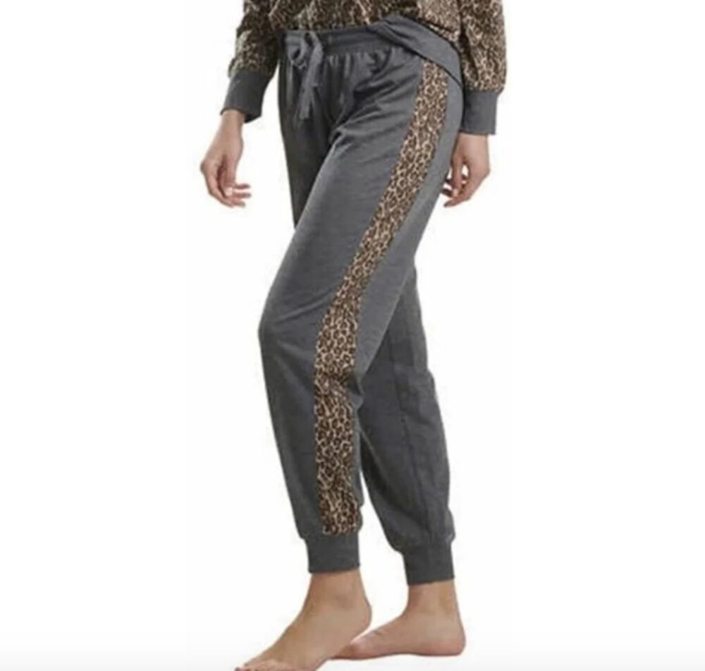 Splendid Westport Jogger Pants Leopard Print Side Stripe Grey Brown Womens 3X